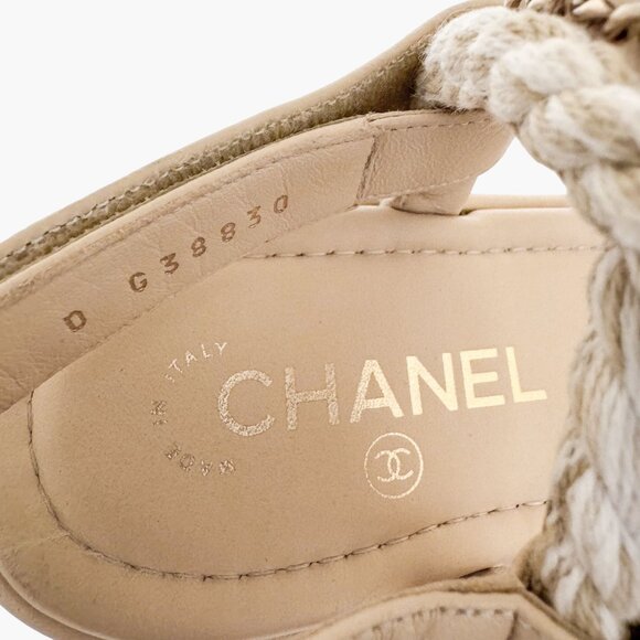 Chanel Chain & Cord Gladiator Sandals EU 39.5 US 8.5-9 Beige Leather Flat CC - Picture 10 of 14